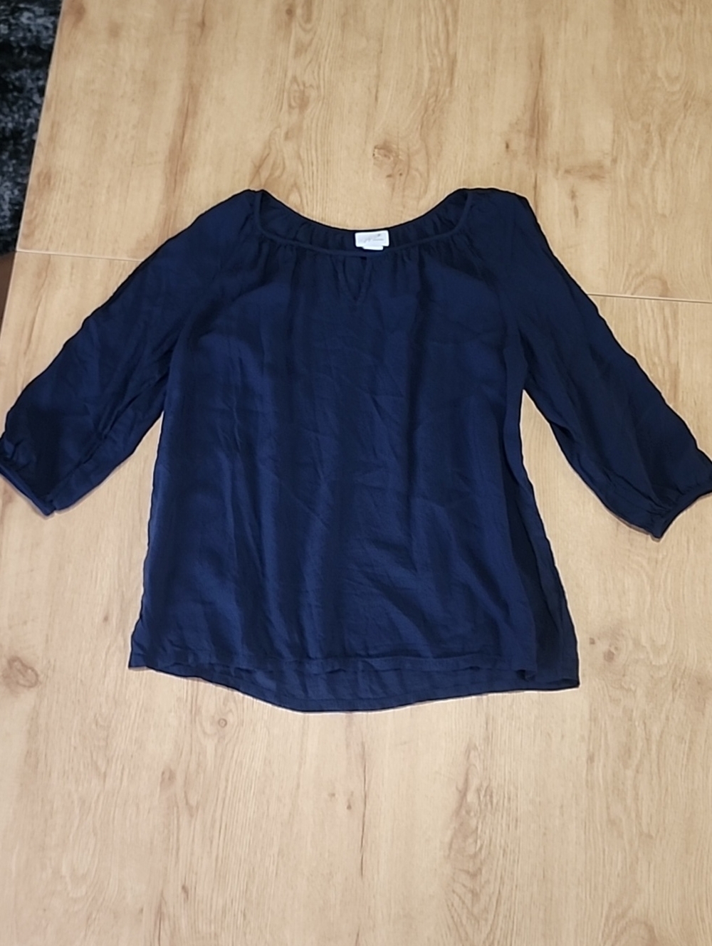 Jaclyn Smith Navy Blue Round-Neck Three-Quarter Sleeve Blouse
